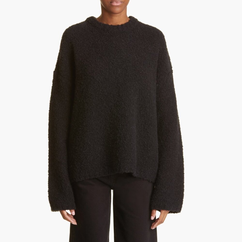 NWT Toteme Boxy Wool & Alpaca Boucle Sweater Oversized Black $570 Medium